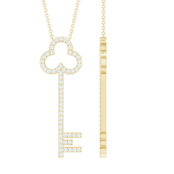 Rosec Jewels - Lab Created Diamond Key Necklace for Women - EF-VS Quality - Ready to Gift, 14K Yellow Gold