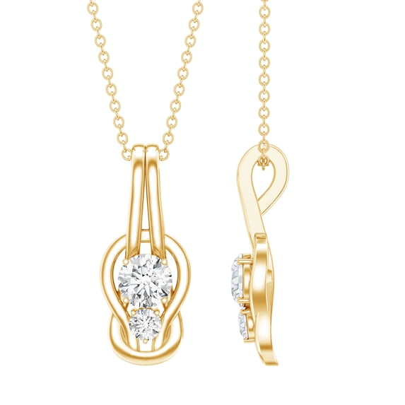 Rosec Jewels Lab Created Diamond Knot Necklace - 2 Stone Necklace with Chain - Ready to Gift for Christmas, 10K Yellow Gold