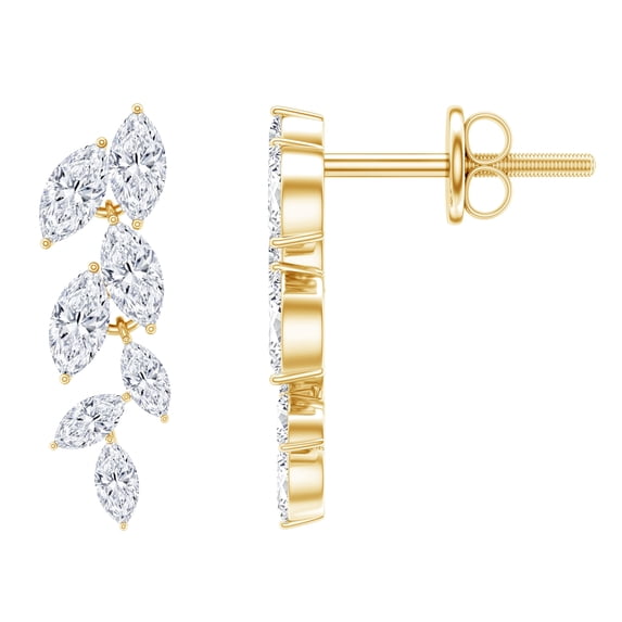 Rosec Jewels Lab Created Diamond Leaf Earrings (Ef-Vs Quality) - Small Dangle Earrings Screw Back - Anniversary Gift, 14K Yellow Gold