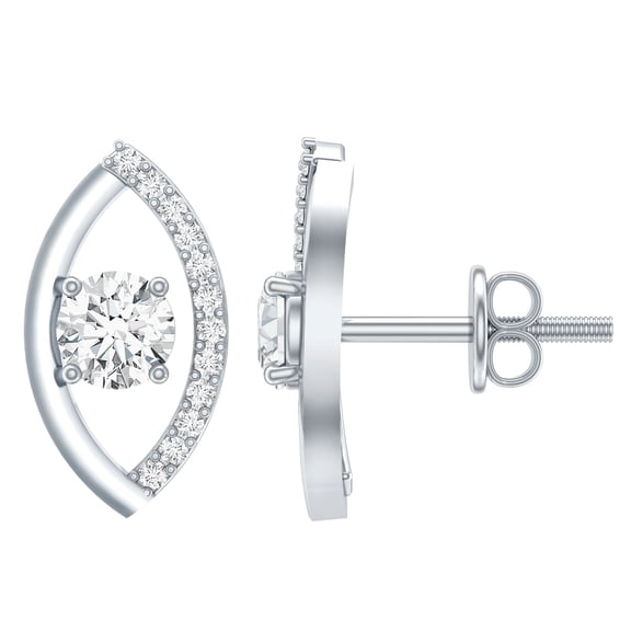 Rosec Jewels Lab Created Diamond Leaf Earrings - Minimalist Stud Earrings for Women (EF-VS Grade) - Valentines Day Gift, 925 Sterling Silver