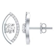 Rosec Jewels Lab Created Diamond Leaf Earrings - Minimalist Stud Earrings for Women (EF-VS Grade) - Valentines Day Gift, 925 Sterling Silver