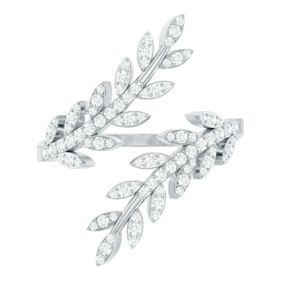 Rosec Jewels - Lab Created Diamond Leaf Wrap Ring (Ef-Vs Quality) - Pave Diamond Cocktail Ring, 10K White Gold, US 4.00