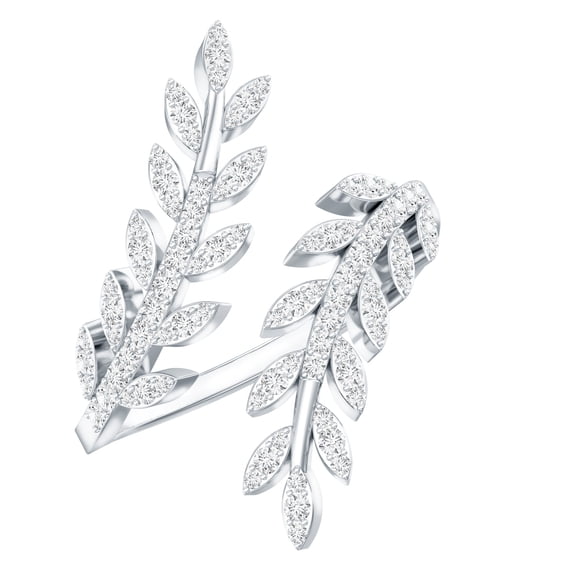 Rosec Jewels - Lab Created Diamond Leaf Wrap Ring (Ef-Vs Quality) - Pave Diamond Cocktail Ring, 10K White Gold, US 7.00