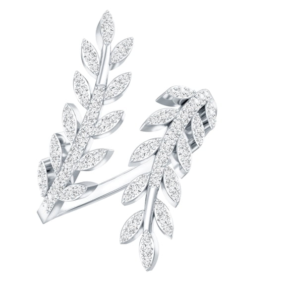 Rosec Jewels - Lab Created Diamond Leaf Wrap Ring (Ef-Vs Quality) - Pave Diamond Cocktail Ring, 10K White Gold, US 8.00