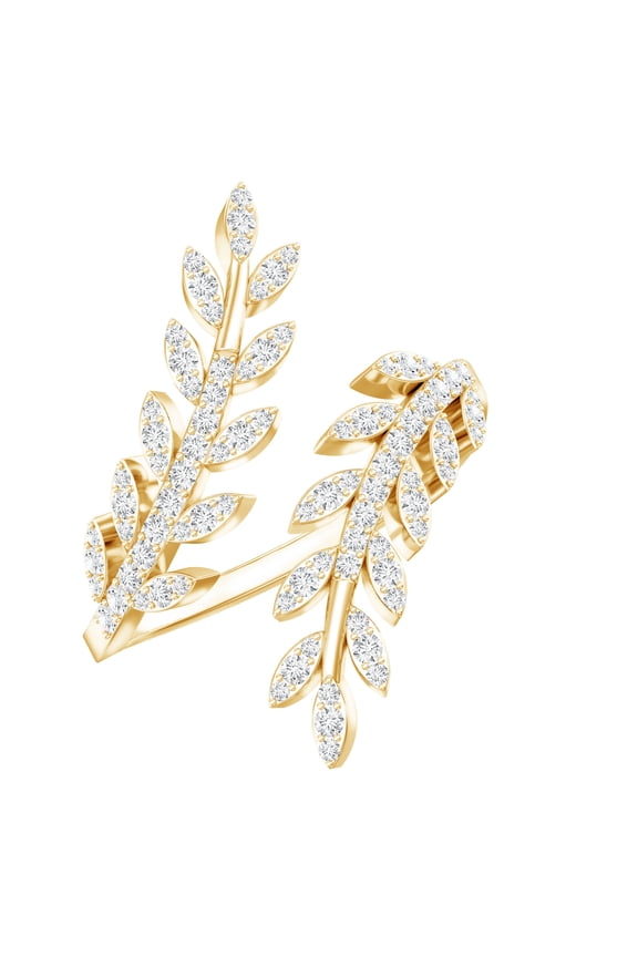 - Lab Created Diamond Leaf Wrap Ring (Ef-Vs Quality) - Pave Diamond Cocktail Ring, 10K Yellow Gold, US 5.00