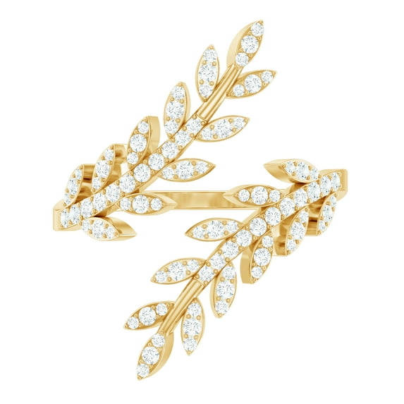 Rosec Jewels - Lab Created Diamond Leaf Wrap Ring (Ef-Vs Quality) - Pave Diamond Cocktail Ring, 14K Yellow Gold, US 10.00
