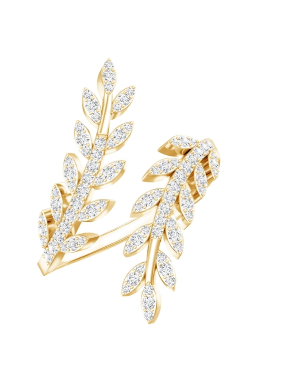 - Lab Created Diamond Leaf Wrap Ring (Ef-Vs Quality) - Pave Diamond Cocktail Ring, 14K Yellow Gold, US 7.00
