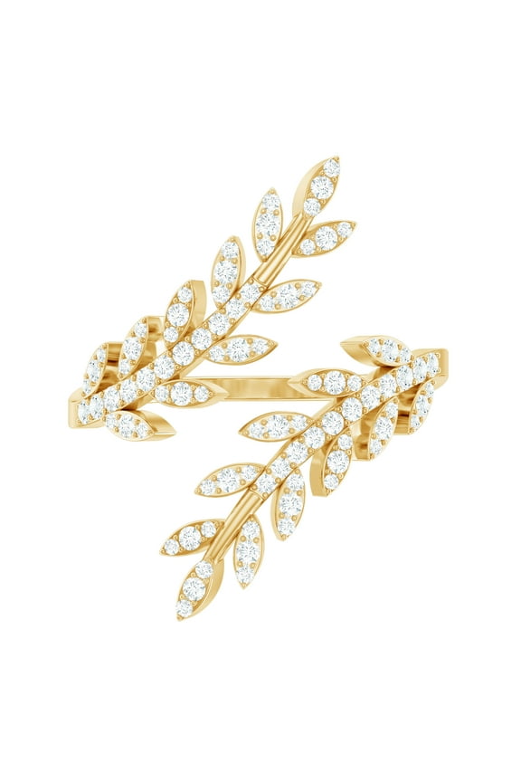 - Lab Created Diamond Leaf Wrap Ring (Ef-Vs Quality) - Pave Diamond Cocktail Ring, 14K Yellow Gold, US 7.00