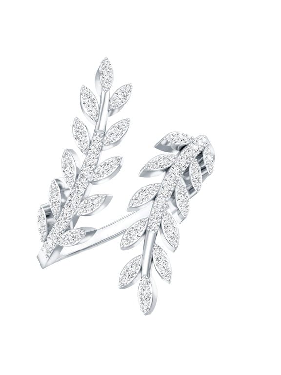- Lab Created Diamond Leaf Wrap Ring (Ef-Vs Quality) - Pave Diamond Cocktail Ring, 925 Sterling Silver, US 7.00