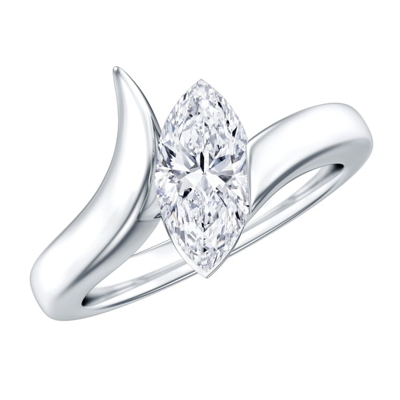 Rosec Jewels Lab Created Diamond Marquise Engagement Ring 1 Ct (Ef-Vs Quality, 5X10 mm) - Solitaire Bypass Ring, 10K White Gold, US 7.00