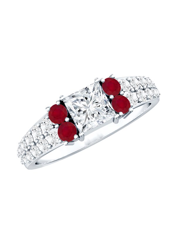 Lab Created Diamond Mens Engagement Ring with Ruby (Authentically Certified), 14K White Gold, US 7.00