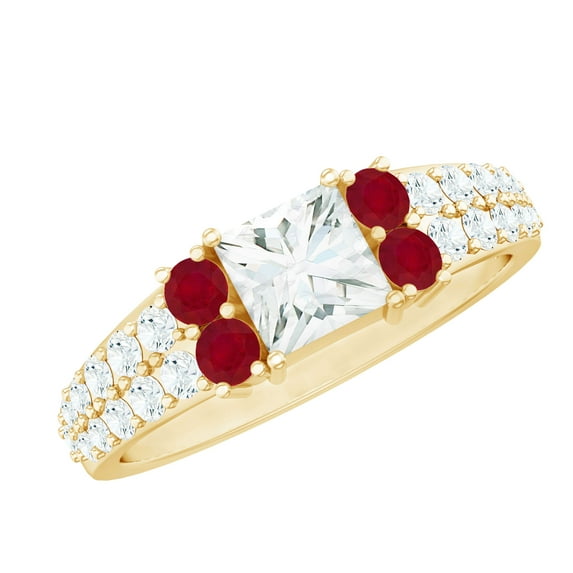 Rosec Jewels Lab Created Diamond Mens Engagement Ring with Ruby (Authentically Certified), 14K Yellow Gold, US 11.50