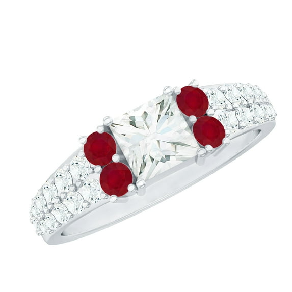 Rosec Jewels Lab Created Diamond Mens Engagement Ring with Ruby (Authentically Certified), 925 Sterling Silver, US 4.00