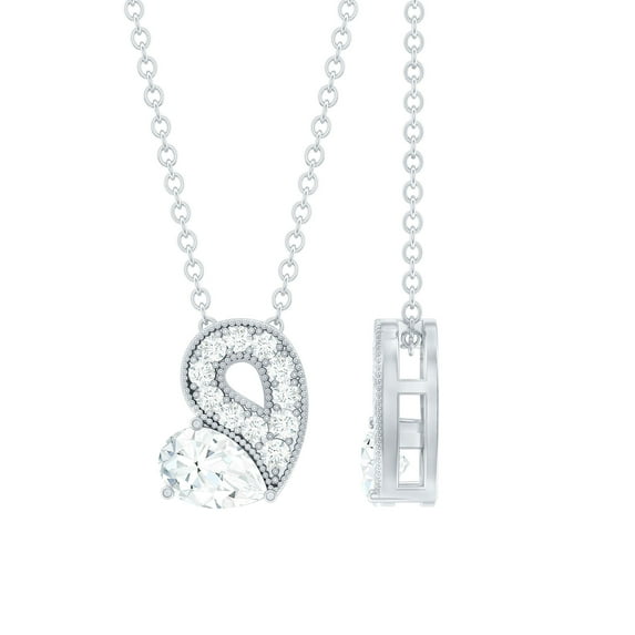 Rosec Jewels Lab Created Diamond Necklace - Vintage Style Pear Necklace for Anniversary (EF-VS Grade), 10K White Gold