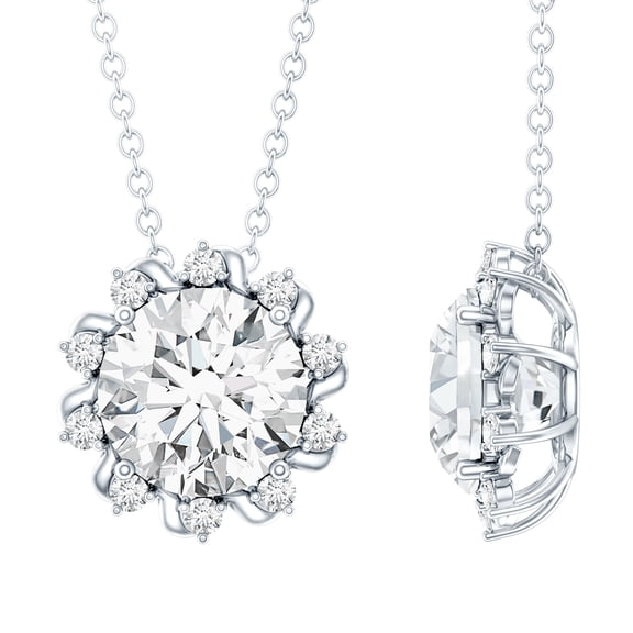 Rosec Jewels Lab Created Diamond Necklace for Anniversary - Sunburst Necklace (2 Carat - EF-VS Grade) - with Jewelry Box, 925 Sterling Silver