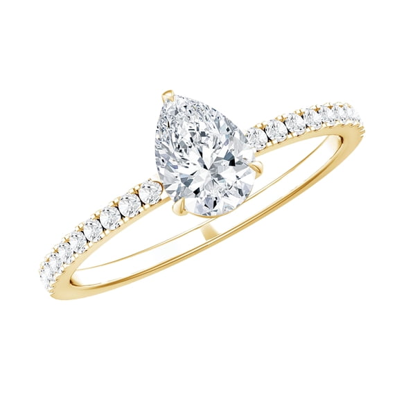 Rosec Jewels Lab Created Diamond Pear Shape Engagement Ring with Side Stones - Ef-Vs Quality Diamond Teardrop Ring (5x7 mm), 14K Yellow Gold, US 11.50