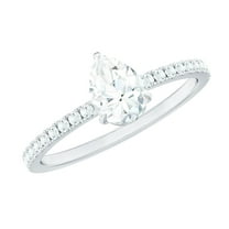 Rosec Jewels Lab Created Diamond Pear Shape Engagement Ring with Side Stones - Ef-Vs Quality Diamond Teardrop Ring (5x7 mm), 925 Sterling Silver, US 4.00