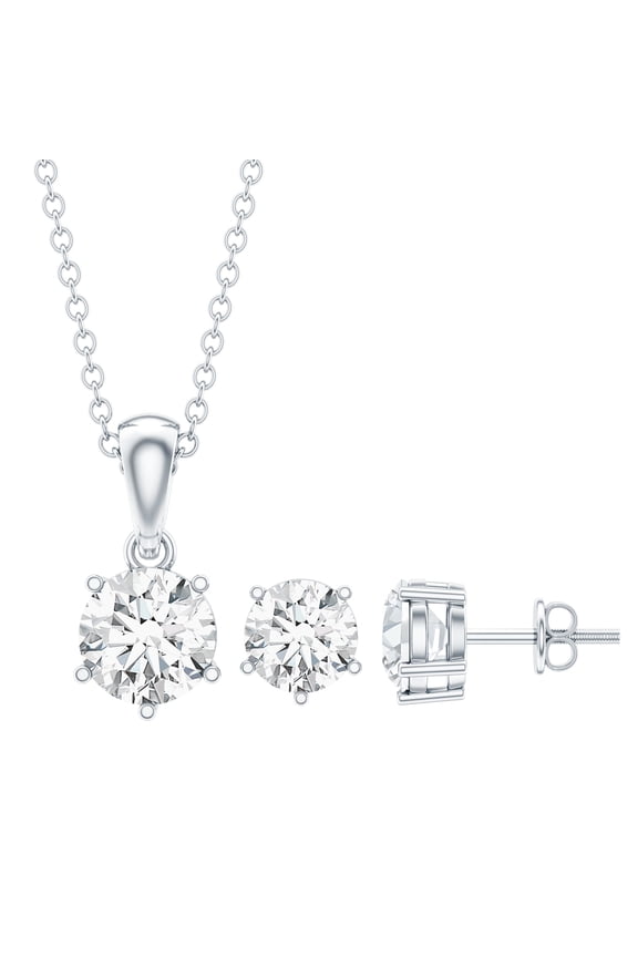 Lab Created Diamond Pendant and Earrings Set - EF-VS Quality - Ready to Gift, 14K White Gold