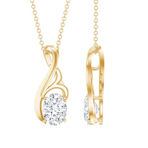 Rosec Jewels Lab Created Diamond Pendant with Chain - Oval, 1 Ct, EF-VS Quality Certified, 18K Yellow Gold