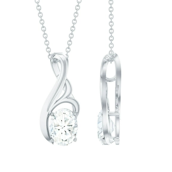 Rosec Jewels Lab Created Diamond Pendant with Chain - 6X8 mm oval, 1 Ct, EF-VS Quality Certified, 925 Sterling Silver