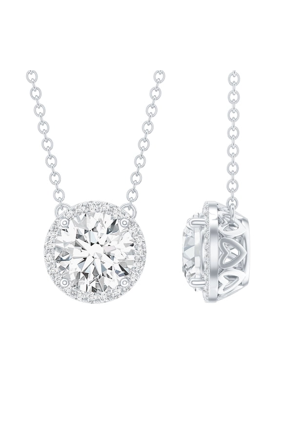 Lab Created Diamond Pendant with Chain - EF-VS Quality Diamond Circle Necklace - Gift for Anniversary, 14K White Gold