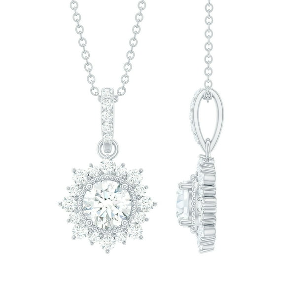 Rosec Jewels Lab Created Diamond Pendant with Chain - Halo Pendant Necklace (EF-VS Grade) - Ready to Gift, 925 Sterling Silver
