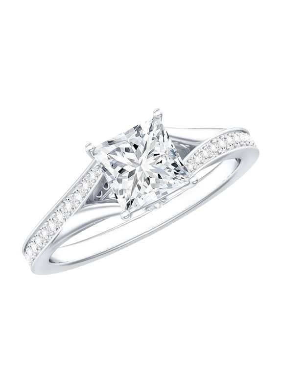 Lab Created Diamond Princess Cut Ring 1 Ct - Square Engagement Ring (EF-VS Quality), 10K White Gold, US 5.00