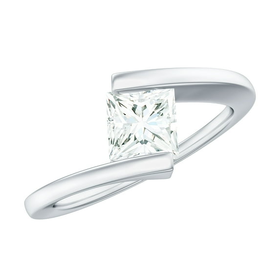 Rosec Jewels Lab Created Diamond Promise Bypass Ring - Princess Cut Diamond Ring (5mm, EF-VS Grade) - Valentines Day Gift, 10K White Gold, US 12.50