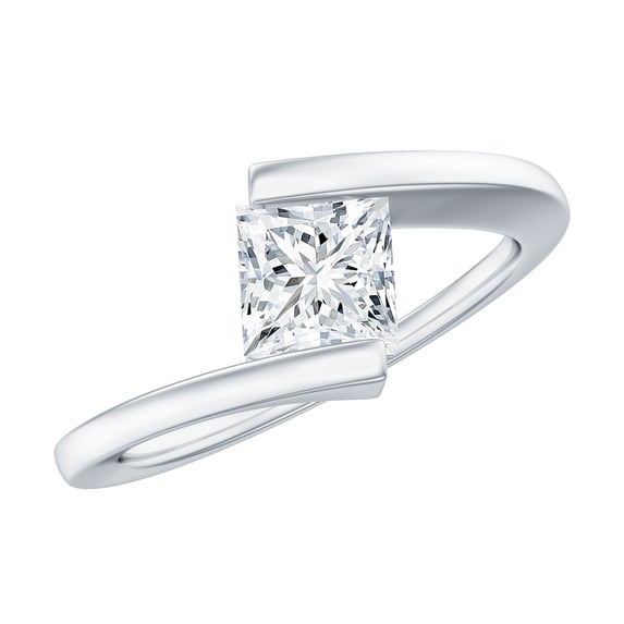 Rosec Jewels Lab Created Diamond Promise Bypass Ring - Princess Cut Diamond Ring (5mm, EF-VS Grade) - Valentines Day Gift, 10K White Gold, US 12.50