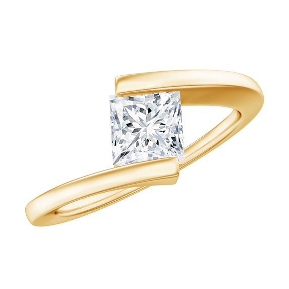 Rosec Jewels Lab Created Diamond Promise Bypass Ring - Princess Cut Diamond Ring (5mm, EF-VS Grade) - Valentines Day Gift, 18K Yellow Gold, US 12.00
