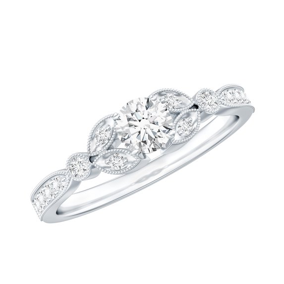 Rosec Jewels - Lab Created Diamond Promise Ring (EF-VS Grade) - Vintage Style Ring, 10K White Gold, US 5.50