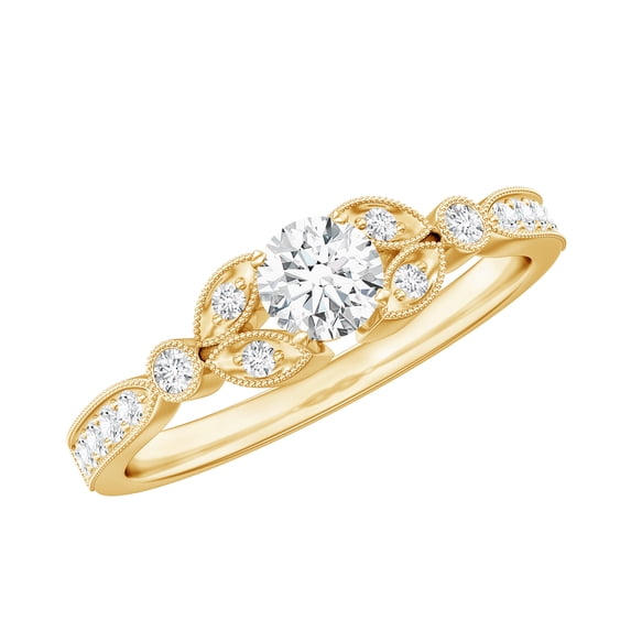 Rosec Jewels - Lab Created Diamond Promise Ring (EF-VS Grade) - Vintage Style Ring, 14K Yellow Gold, US 12.50