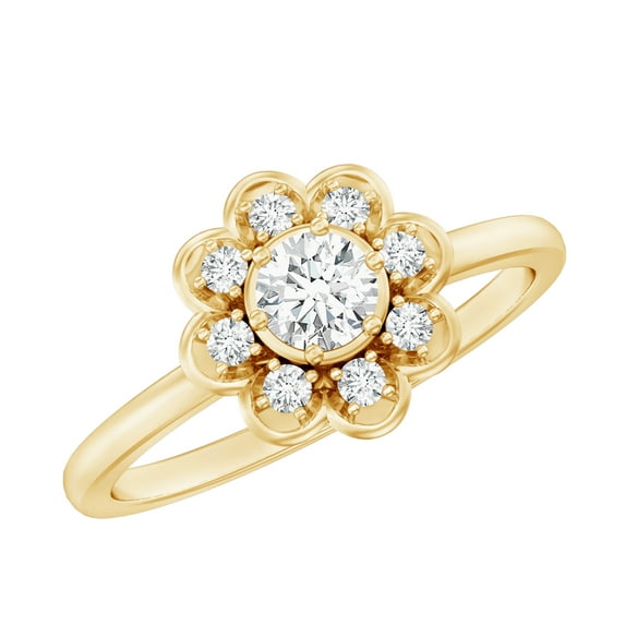 Rosec Jewels Lab Created Diamond Promise Ring - Flower Engagement Ring - EF-VS Quality, 10K Yellow Gold, US 3.00