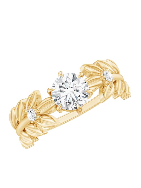 Certified Lab Created Diamond Promise Ring - Nature Inspired Leaf Ring - 0.9 Ct - EF-VS Grade, 14K Yellow Gold, US 7.00