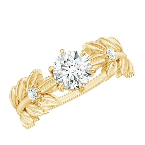 Rosec Jewels Lab Created Diamond Promise Ring - Nature Inspired Leaf Ring - 6 mm - 1 Ct - EF-VS Grade, 18K Yellow Gold, US 3.50