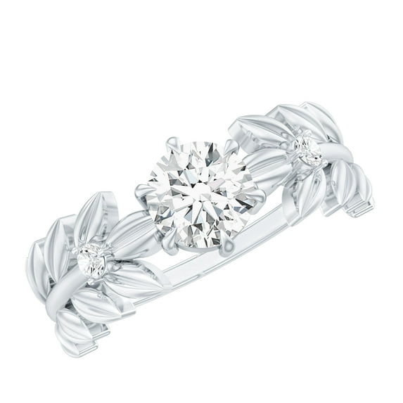 Rosec Jewels Lab Created Diamond Promise Ring - Nature Inspired Leaf Ring - 6 mm - 1 Ct - EF-VS Grade, 925 Sterling Silver, US 4.00