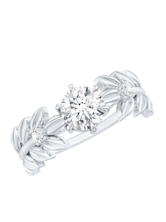 Certified Lab Created Diamond Promise Ring - Nature Inspired Leaf Ring - 0.9 Ct - EF-VS Grade, 925 Sterling Silver, US 7.00
