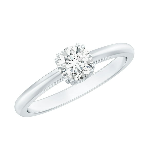 Rosec Jewels Lab Created Diamond Ring 0.5 Ct - 5 MM Round Solitaire Ring - EF-VS Quality - Valentines Day Ring, 18K White Gold, US 6.00