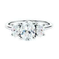 Rosec Jewels Lab Created Diamond Ring - 3 Stone Engagement Ring Oval - EF-VS Quality Certified, 925 Sterling Silver, US 4.00
