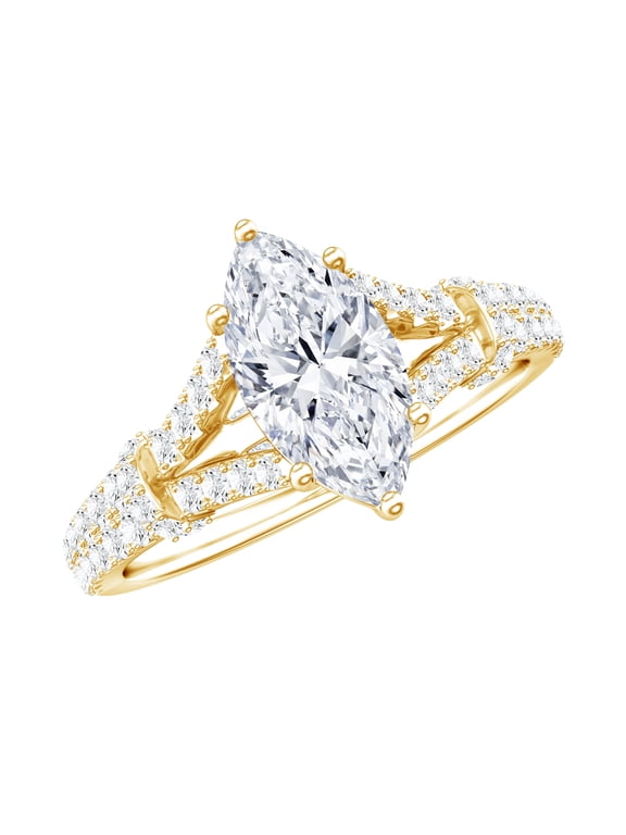 Lab Grown Diamond Marquise Engagement Ring 1 Carat - EF-VS Grade - Split Shank Ring for Women - with Jewelry Box, 10K Yellow Gold, US 11.00