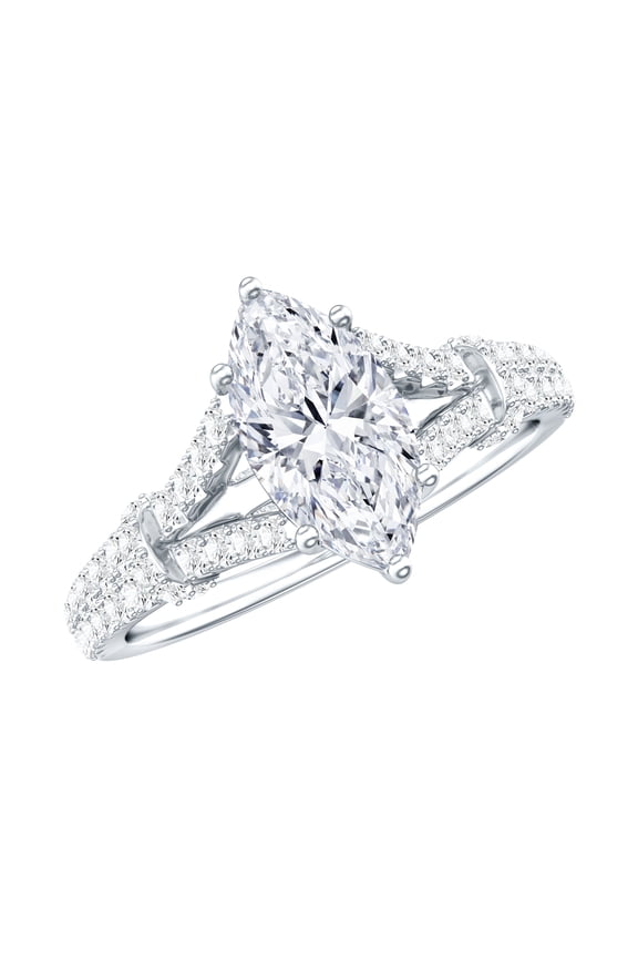 Lab Created Diamond Ring - Marquise Engagement Ring Designer - 1 Ct - EF-VS Grade, 14K White Gold, US 7.00