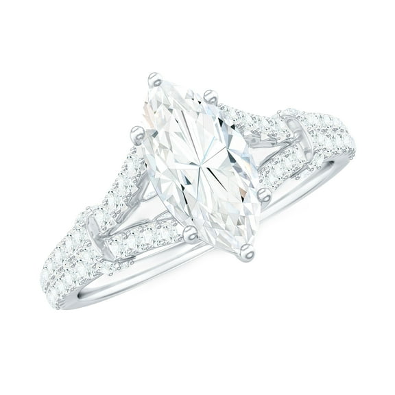 Rosec Jewels Lab Created Diamond Ring - Marquise Engagement Ring Designer - 5x10 mm - EF-VS Grade, 14K White Gold, US 7.00