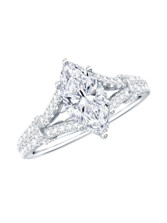 Lab Grown Diamond Marquise Engagement Ring 1 Carat - EF-VS Grade - Split Shank Ring for Women - with Jewelry Box, 925 Sterling Silver, US 12.00