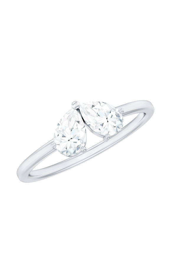 Lab Created Diamond Ring for Women - Two Stone Promise Ring - EF-VS Quality, 14K White Gold, US 7.00