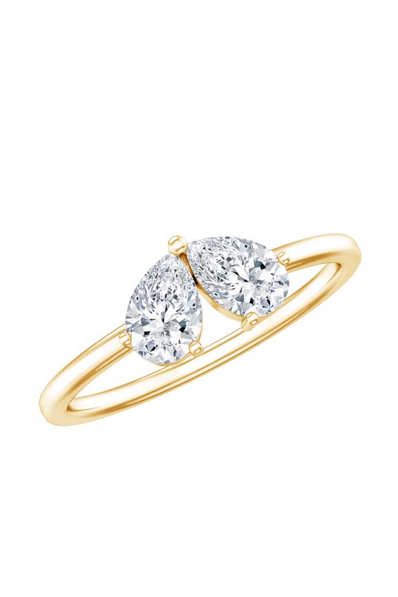 Lab Created Diamond Ring for Women - Two Stone Promise Ring - EF-VS Quality, 14K Yellow Gold, US 7.00