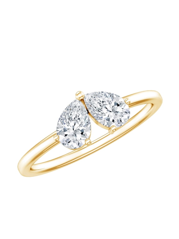Lab Created Diamond Ring for Women - Two Stone Promise Ring - EF-VS Quality, 14K Yellow Gold, US 7.00