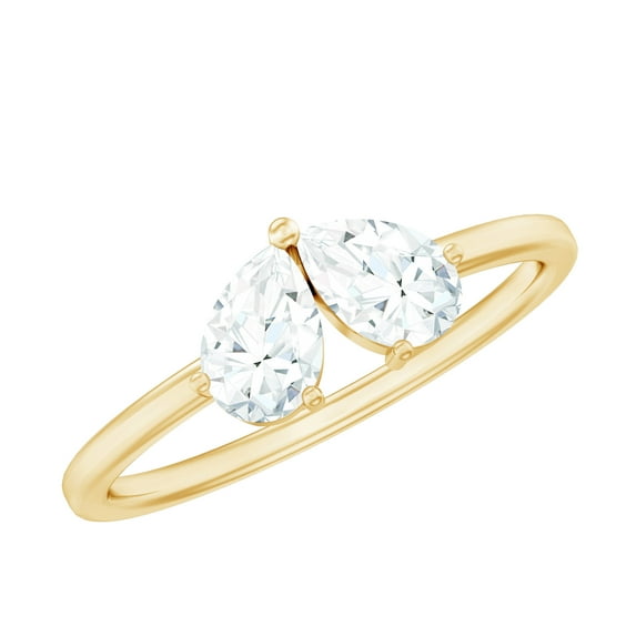 Rosec Jewels Lab Created Diamond Ring for Women - Two Stone Promise Ring - EF-VS Quality, 18K Yellow Gold, US 10.00