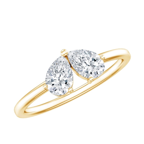 Rosec Jewels Lab Created Diamond Ring for Women - Two Stone Promise Ring - EF-VS Quality, 18K Yellow Gold, US 10.00