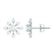 Rosec Jewels Lab Created Diamond Snowflake Earrings with Screw Back (Ef-Vs Grade) - Minimalist Earrings Ready to Gift for Christmas, 925 Sterling Silver