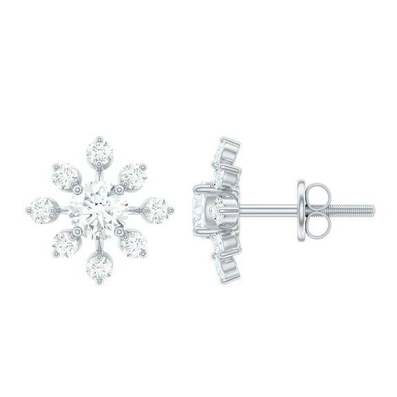 Rosec Jewels Lab Created Diamond Snowflake Earrings with Screw Back (Ef-Vs Grade) - Minimalist Earrings Ready to Gift for Christmas, 925 Sterling Silver